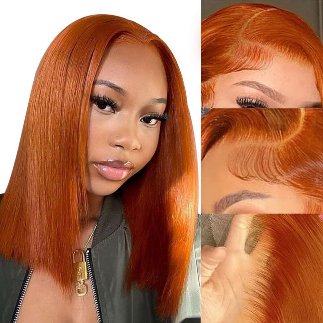 13*4 lace ginger yellow color orange BOB huamn hair wig 350#