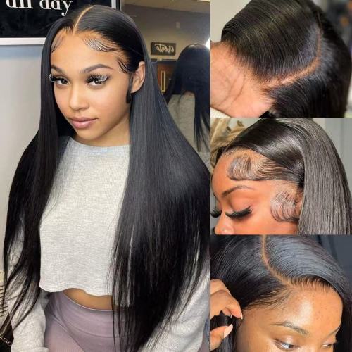 Glueless Wig 4*4lace, no glue, real human hair, straight hair, natural color, 100% human hair