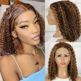 13*4 HD Transparent Front Lace Fashion Wig, Cross-Border Export to Europe and America, Piano Color Small Curly Wig