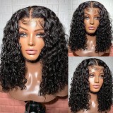 4*4 Closure wave curly Wig 250%density Indian Original Human