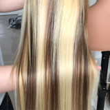Human hair lace wig 13x4 lace4/613# Front wig, long straight hair, light golden gradient, cross-border