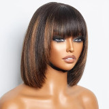 Wig with highlights 1B30, smooth cut bob straight with bands, fully machine-made, 180% high density, realistic