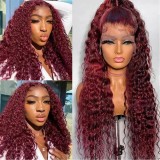12A Burgundy 99j Deep Wave Wig 13*4 Lace Human Hair Curly