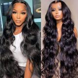 13*4 lace human hair wig wholesale natural black big wavy wig hot-selling in European and American foreign trade BODY