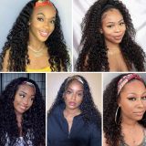 European and American women's headscarf wig, black ice silk headband wig, deep long straight hair made of real human hair
