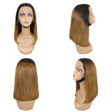 Bone Straight Lace Frontal Wig Short Bob  1BT27 Human Hair