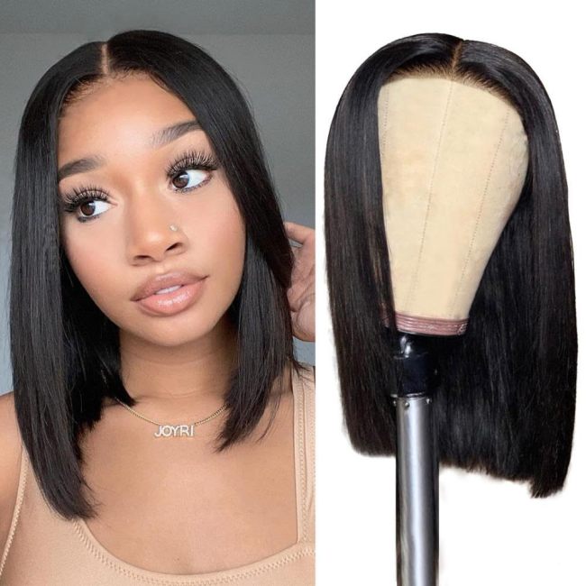 European and American style real human hair short wigs for women, 4x4 front lace straight bob wigs, foreign trade
