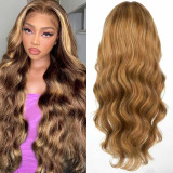 13X4 European and American new style women's wig, dyed lace, black to brown-yellow gradient, long curly hair cap