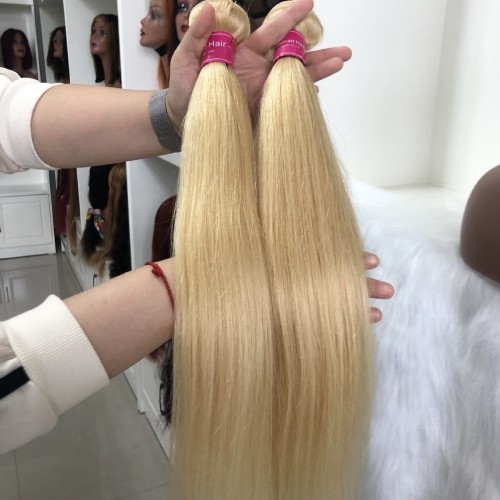 10A hair curtain#613 human hair bundles, platinum blonde real human hair wigs, bone straight hair, European and American cross-border