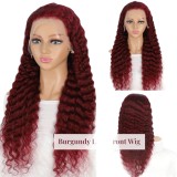 13*4 lace 99j deep waver burgundy curly human hair wig
