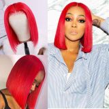 13*4 HD transparent lace red bright red bob short hair, popular in Europe and America, available for delivery from Xuchang