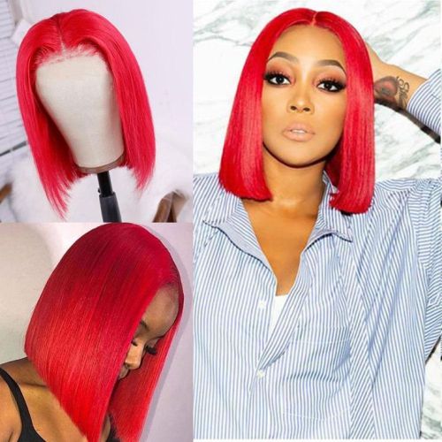 13*4 HD transparent lace red bright red bob short hair, popular in Europe and America, available for delivery from Xuchang