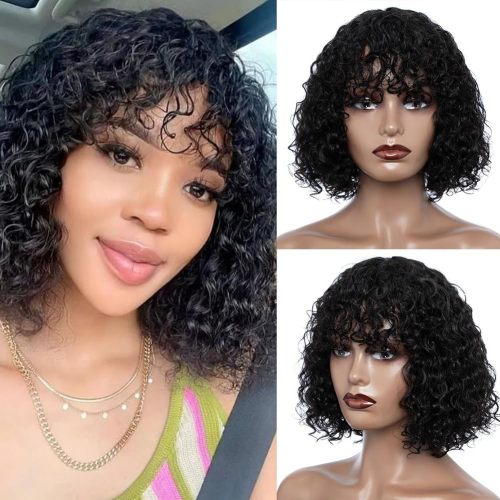 Wig made of real human hair with water bangs, European and American wholesale, cross-border female foreign trade hairpiece with bangs wholesale
