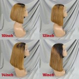 Bone Straight Lace Frontal Wig Short Bob  1BT27 Human Hair