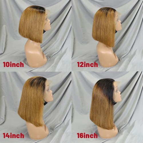 Bone Straight Lace Frontal Wig Short Bob  1BT27 Human Hair