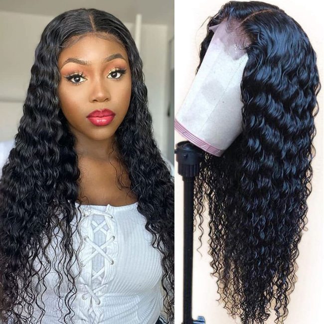 European and American wigs made of real human hair, 4x1 T-part lace front deep wigs, headgear for foreign trade and cross-border wholesale