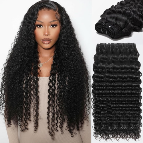 Natural Black Deep Wave Human Hair Bundles Cross-border Real Human Hair Bundles