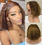 12A 4*4 closure Glueless Deep Curly Bob 200% density Indian