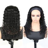 European and American women's headscarf wig, black ice silk headband wig, deep long straight hair made of real human hair