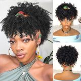 Short African-style women's curly hair with bangs, integrated ice silk headband, synthetic fiber wig