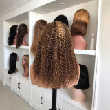 13*4 lace wig with 4/27 piano highlights, real human hair, curly small waves, 180% density, cross-border wig