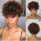 Short African-style women's curly hair with bangs, integrated ice silk headband, synthetic fiber wig