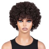 Sleek Natural Color Afro Kinky Curly Bob Human Hair Wigs