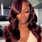 Dark 99J Burgundy frontal closure straight body wave  wig