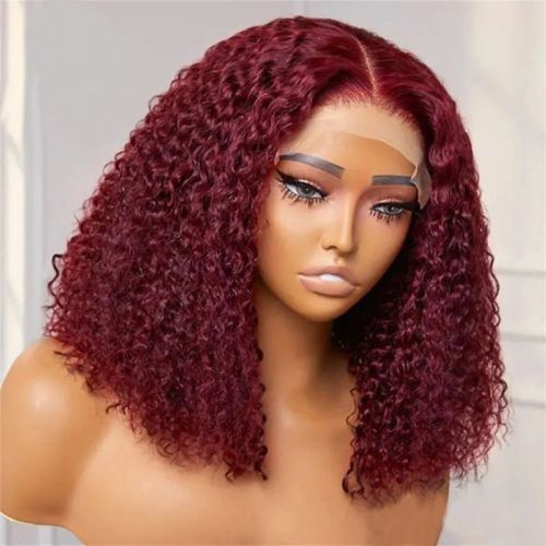 13*4 full human hair high-definition transparent lace wavy curly hair in wine red, popular in foreign trade and Europe and America, available in stock in Xuchang