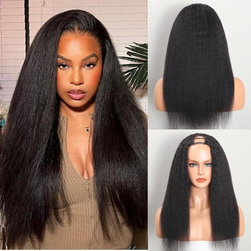 European and American wigs made from real human hair for women, machine-made U-shaped headgear, kinky straight wigs, same style as worn by celebrities, for cross-border sales