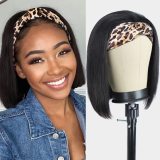 Wig made of real human hair for women, machine-made with ice silk headband, straight Bob hairstyle, foreign trade cross-border wholesale of real human hair wigs