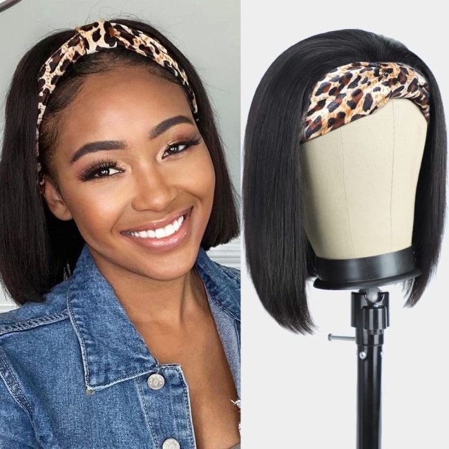 Wig made of real human hair for women, machine-made with ice silk headband, straight Bob hairstyle, foreign trade cross-border wholesale of real human hair wigs