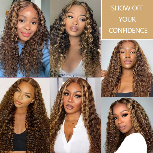 12A 13*4 front lace human hair wig 4/27 highlights deep wave human hair