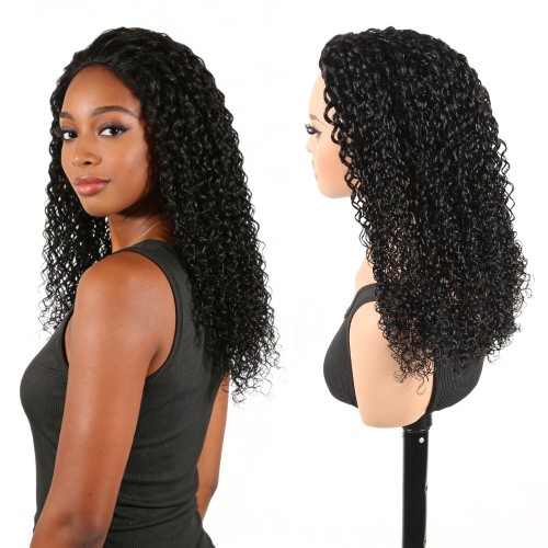 Cross-border European and American wigs made of real human hair, Half Wig 3 in 1 Human Hair Pixie Curly Wig