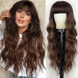Cross-border mechanism full head wig with bangs, large waves, colorful synthetic fiber, water wigs, 2D style