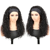 Cross-border European and American women's headscarf wig, black ice silk headband wig with real human hair