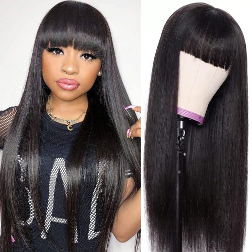 European and American wigs made of real human hair with bangs, straight wigs, real hair headpieces, cross-border wholesale