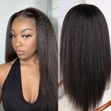 Kinky Straight Human hair Yaki Brazilian 200%13*4Frontalwigs