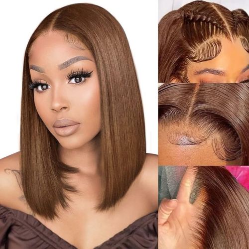 13*4Frontal lace Hot chocolate brown huamn hair BOb wigs