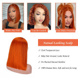 European and American fashion orange wig, bobo style with middle-parted bangs, African lace front wig