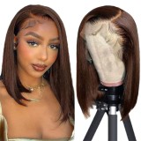 Hot chocolate brown front lace human hair wig, popular in Europe and America, available in stock in Xuchang