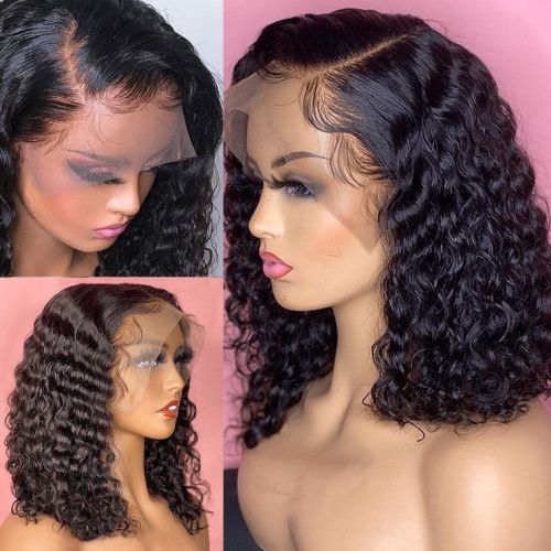 13*4 Cross-Border European and American Fashion High-Definition Transparent Front Lace Small Curly Deep Wave Wig, Popular in Africa for Foreign Trade