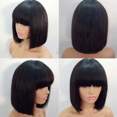 Cross-border wigs, hot-selling in Europe, America, and Africa, full-machine-made bob wigs, all made of real human hair, straight hair, in stock in Xuchang