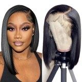 Wig made of real human hair, T-part lace front, side-parted straight bob, foreign trade cross-border wholesale short hair