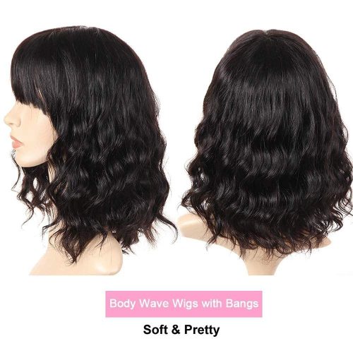 European and American wigs made of real human hair for women, with bangs, machine-made body wave bob wigs, cross-border wholesale