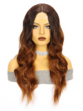 Front lace medium-length hand-woven synthetic fiber wig with small lace, piano color, large waves, women's wig