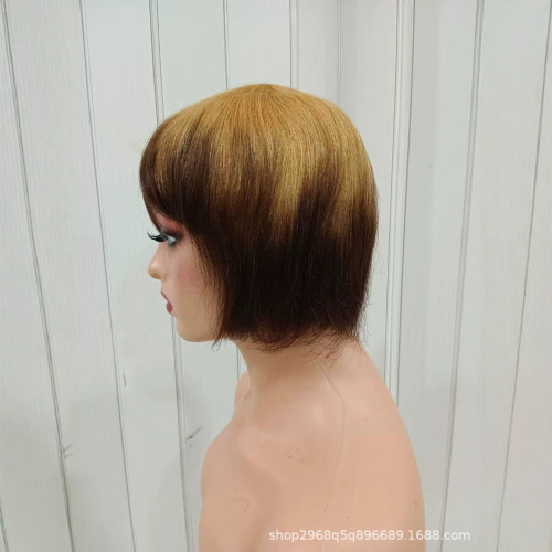 100% human hair Fringe Golden Straight Bob