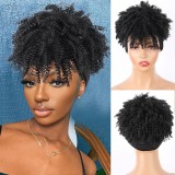Short African-style women's curly hair with bangs, integrated ice silk headband, synthetic fiber wig
