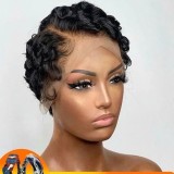 100% Human H air T frontal Deep Wave Pixie Cut Bob Wig