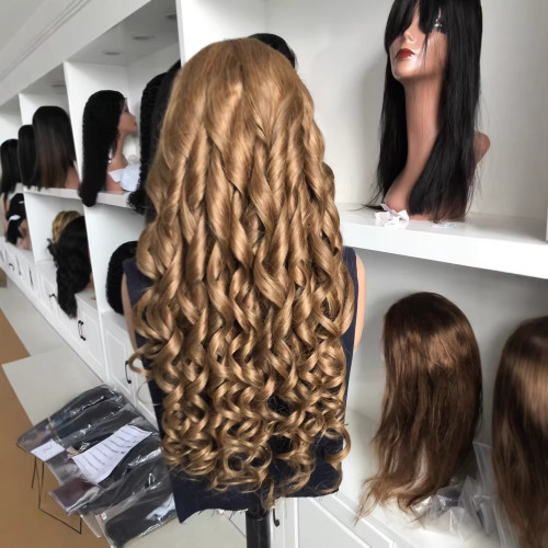 human hair loose wave curly wig front lace real hair wig#30 women's curly wigs